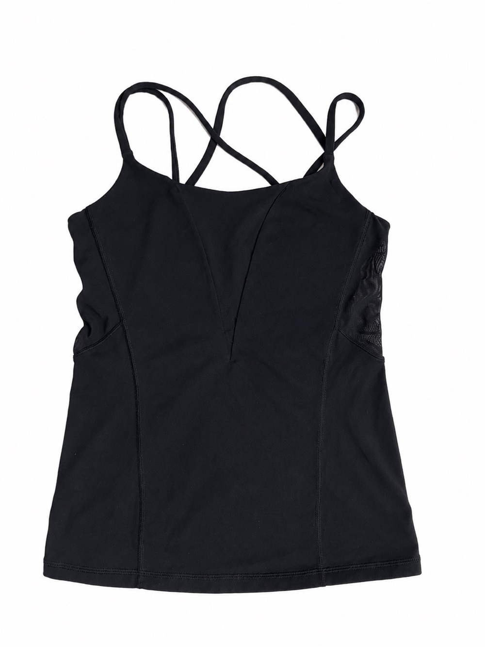 Lululemon Exquisite Tank Black Mesh Strappy Built In Bra Size 6